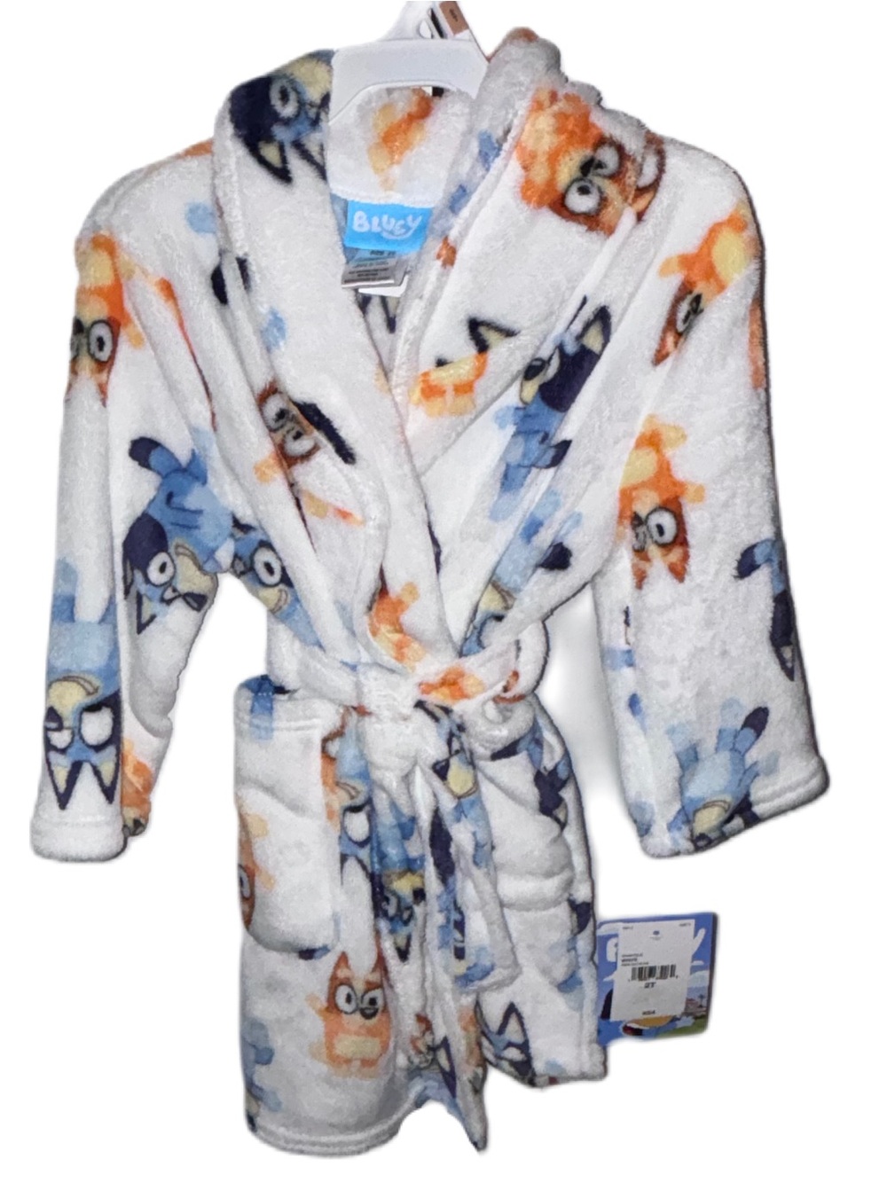 White Plush Bluey & Bingo Toddler Kids Bath Robe 2T